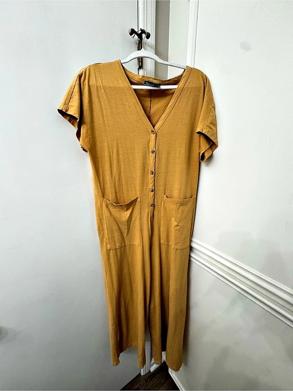 ASOS DESIGN Button Front Wide Leg Jumpsuit in Brown Size Medium